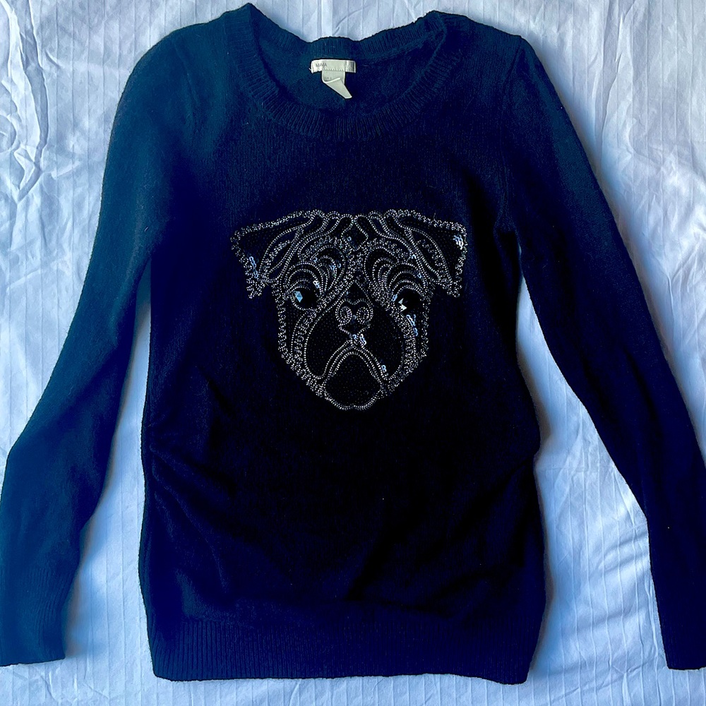 Black Sweater with Beaded Dog Design